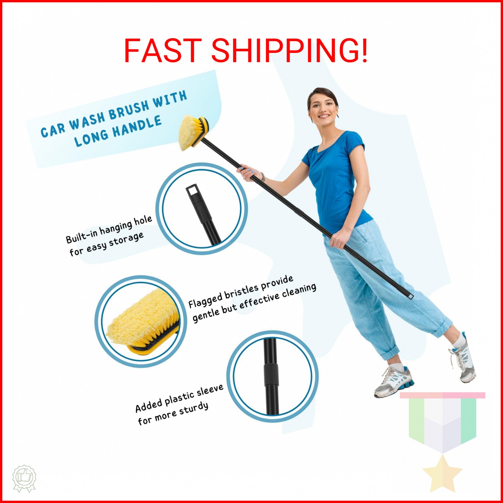 Car Wash Brush with Long Handle, 55” Vehicles Exterior Washing Supplies, Soft B