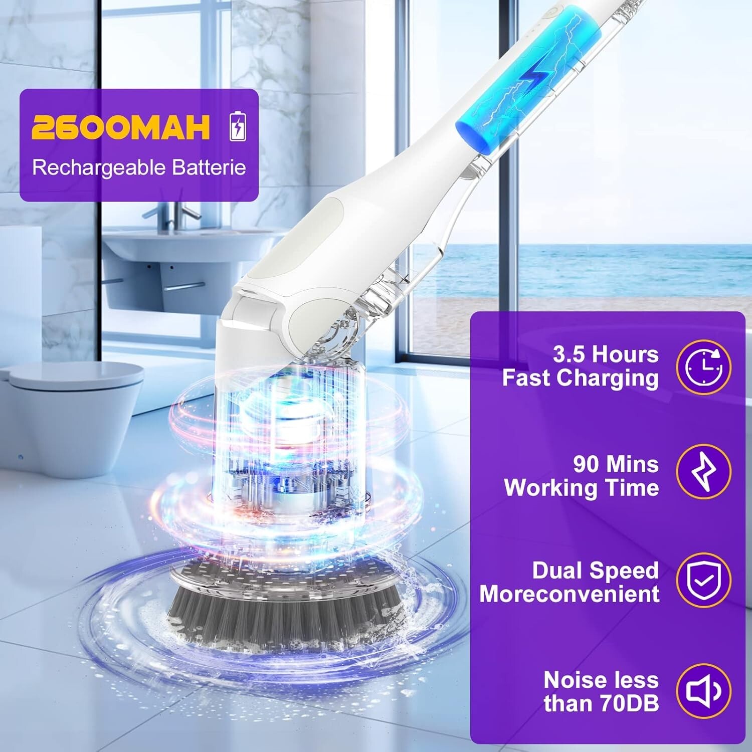 Electric Spin Scrubber, Protable Cordless with 5 Brush Heads & Adjustable Handle