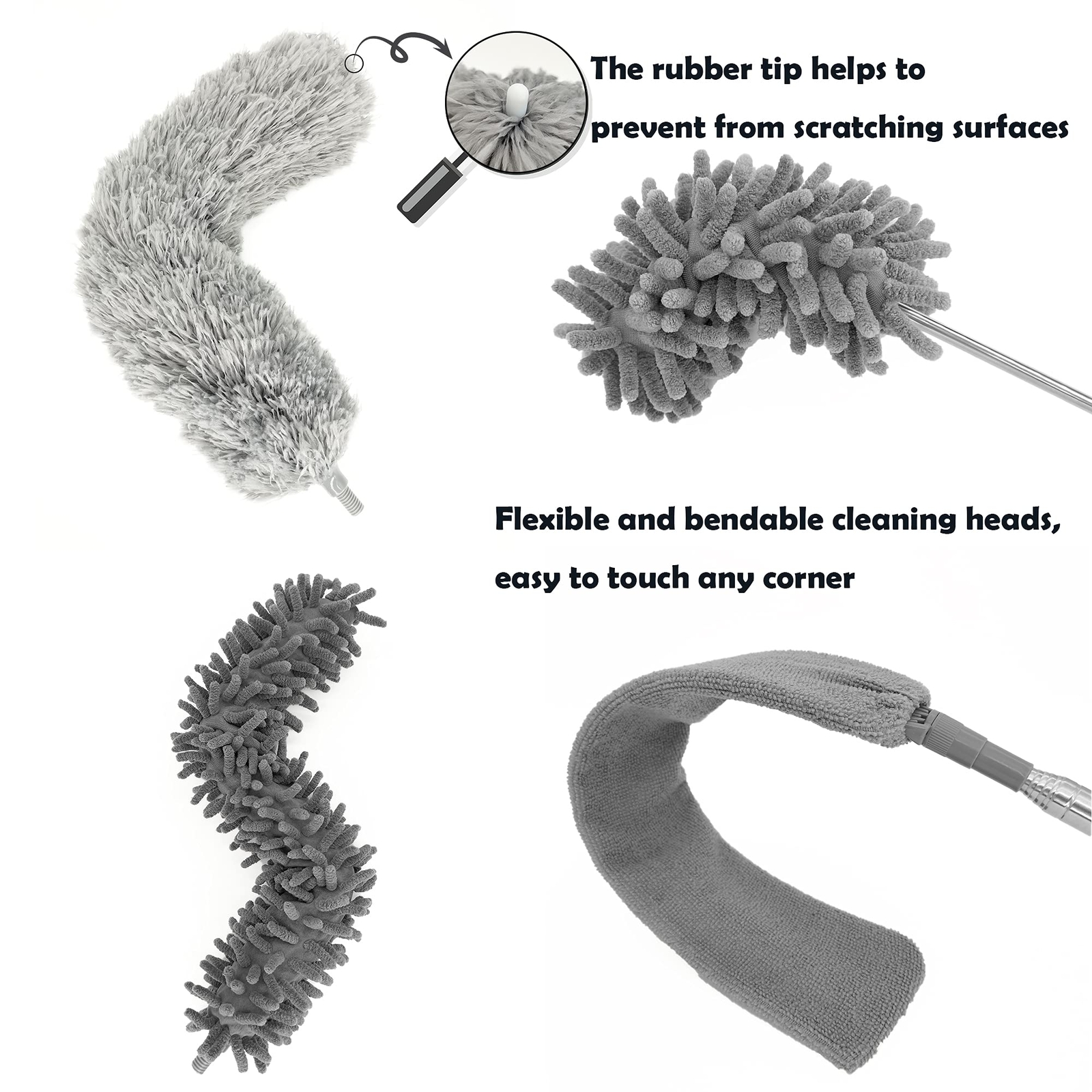 Microfiber Duster With Extension Pole 30100 Inches Set 3 Cleaning Head And 1 M