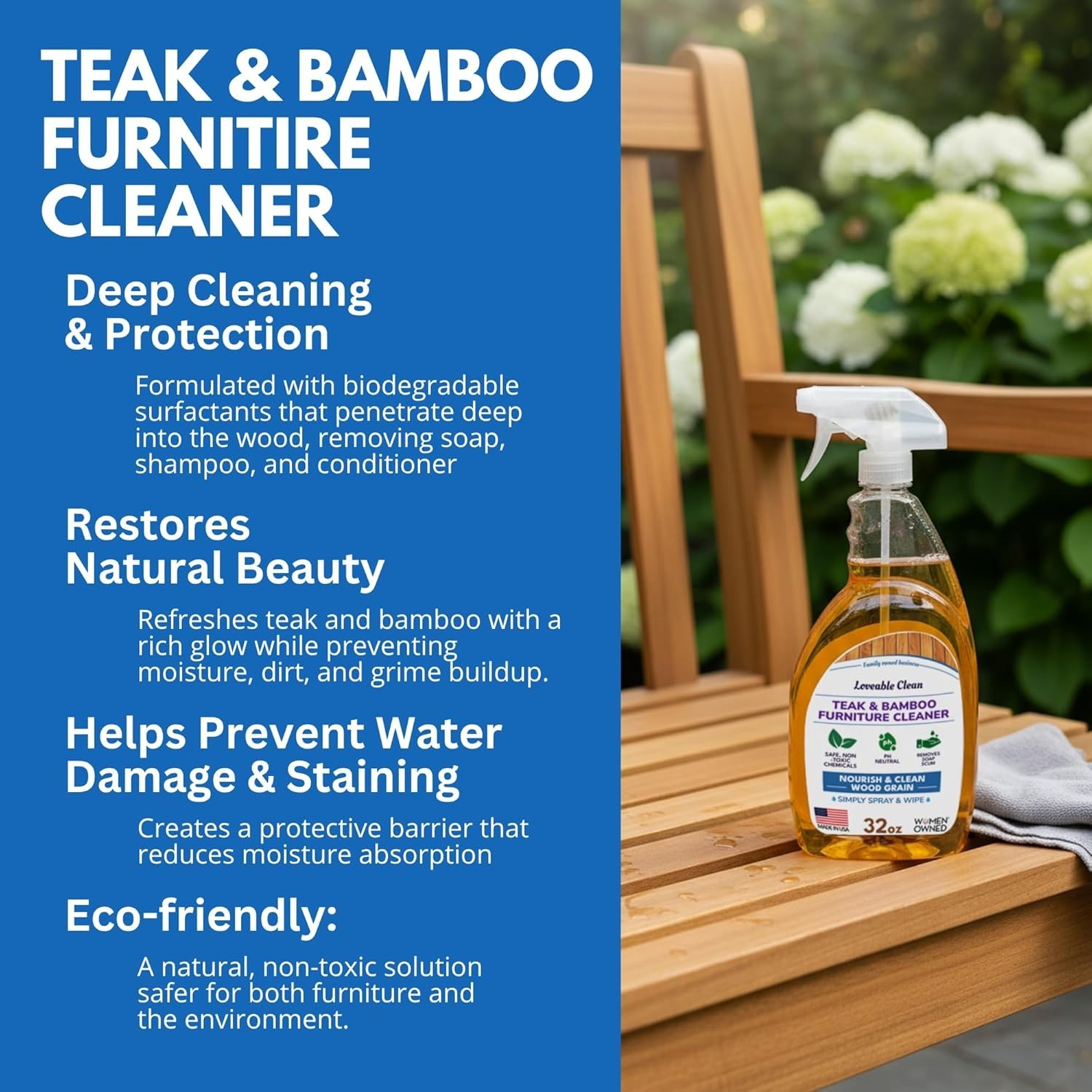 32 oz Lemongrass Teak Cleaner Spray – EPA Safer Choice for Wood Furniture