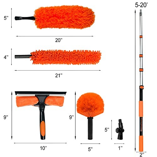 26FT Reach Dusting Kit – Long Duster with 5-20FT Extension Pole – High – High