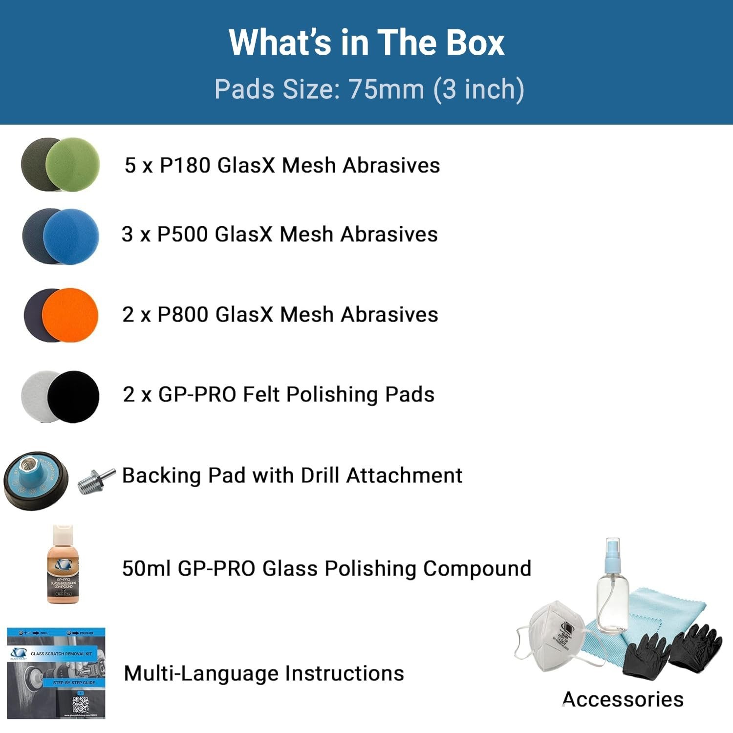 3” Glass Scratch Removal Kit for use with a Drill on All Glass Surface Repairs