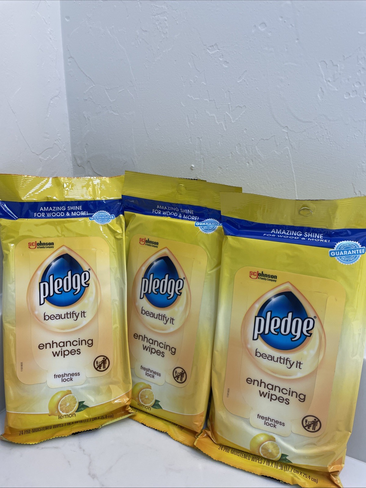 3X Pledge Beautify It Enhancing Wipes 24 ct Packs Lemon Scent For Wood And More.