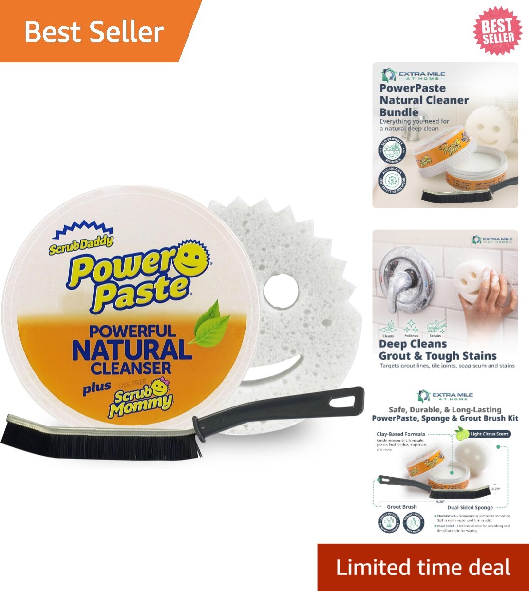 Lime-Scented Multi-Purpose Grout Cleaner with Sponge & Brush – 12.5oz Bundle