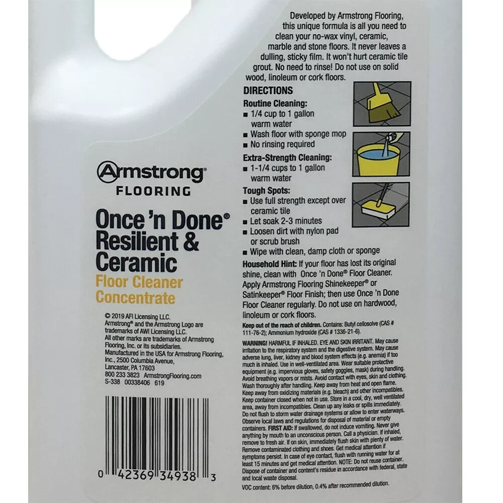 Armstrong Once ‘n Done Resilient & Ceramic Floor Cleaner 64oz Concentrate 1/2gal