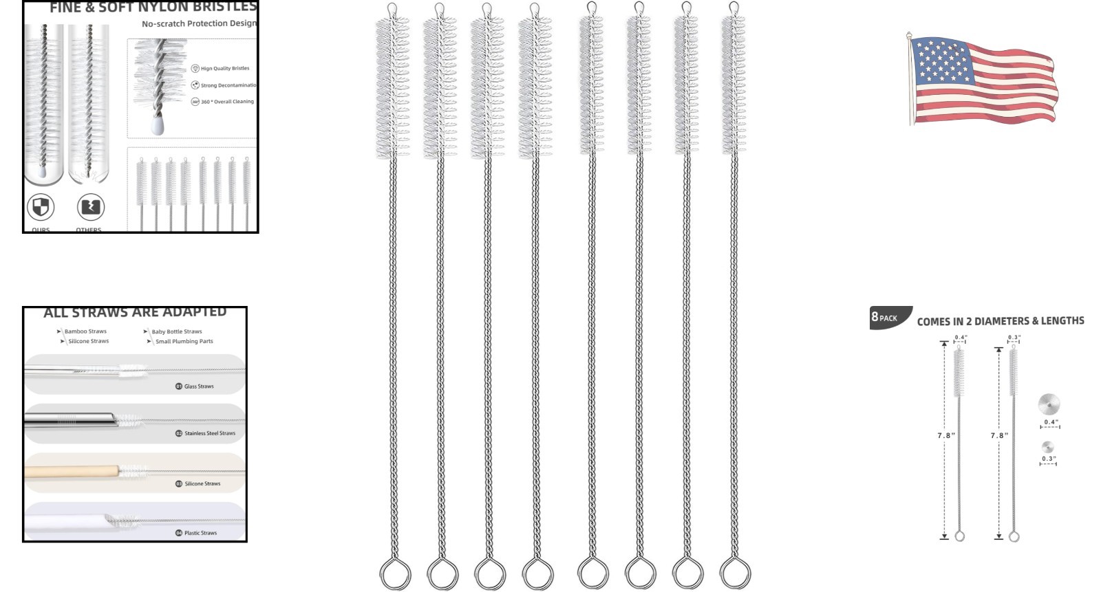 Food-Grade 8-Piece Brush Set for Straw & Drinkware Cleaning – Dishwasher Safe