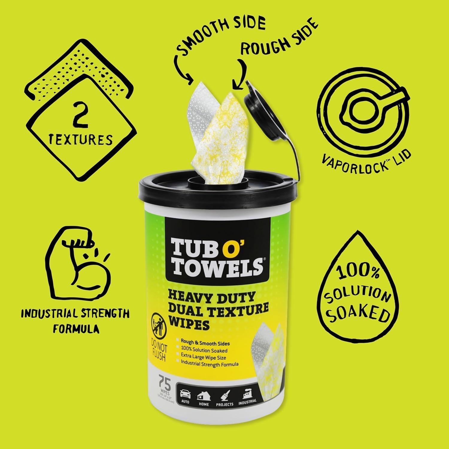 Tub O’ Towels TW75 Heavy-Duty 10″ x 12″ Size Multi-Surface Cleaning Wipes, Du…