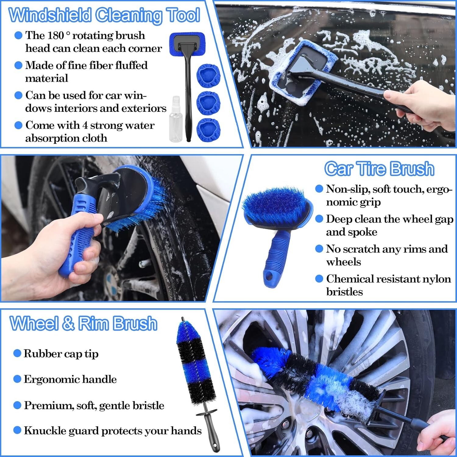 Kit para lavar carros autos accesorios de autos mujeres hombres cepillo cera NEW