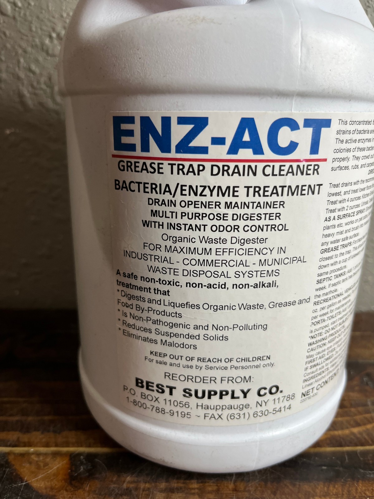 ENZ-ACT Grease Trap Drain Cleaner 1 Gallon Bacteria Enzyme Treatment Best Supply