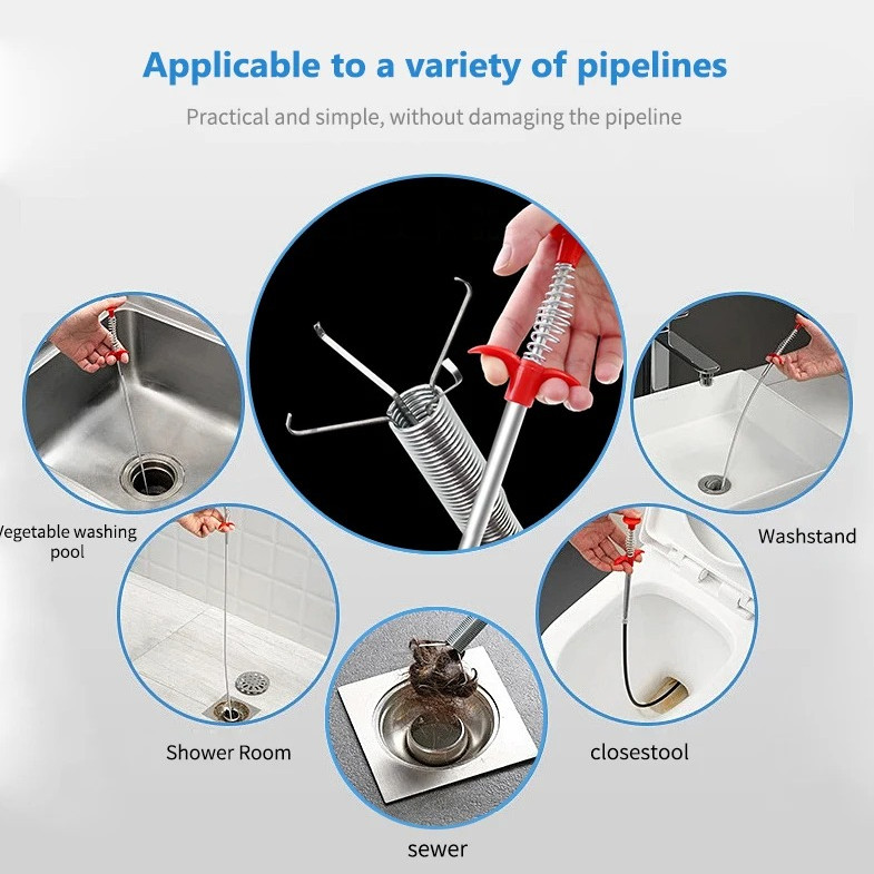 1pc 24in Spring Pipe Dredging Tool Drain Snake Clog Remover Cleaning Stick – NEW
