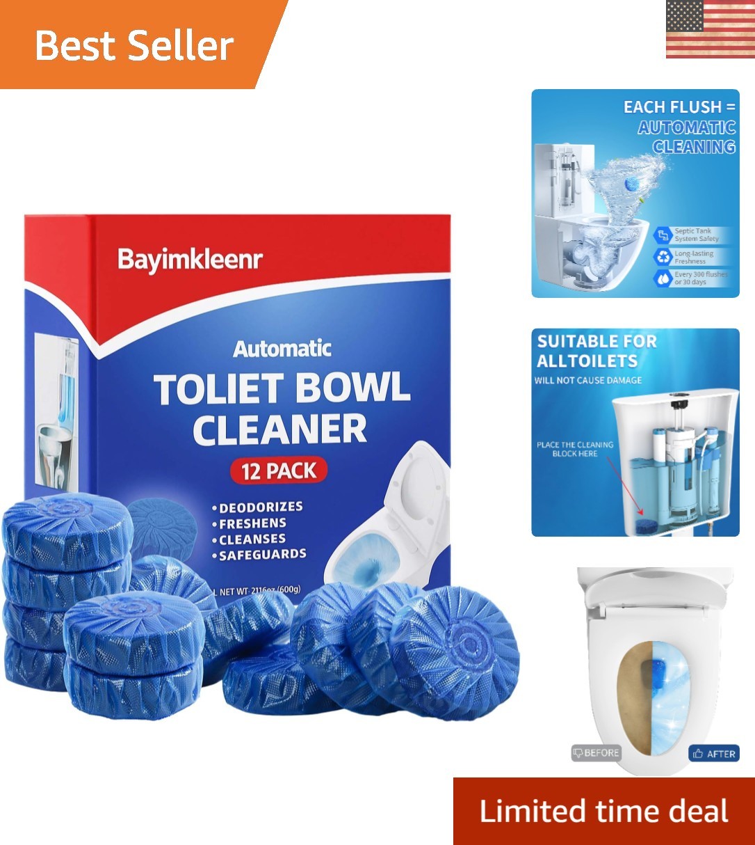 Ultra Fresh Septic Safe Toilet Cleaning Tablets – 12 Count Stain Remover