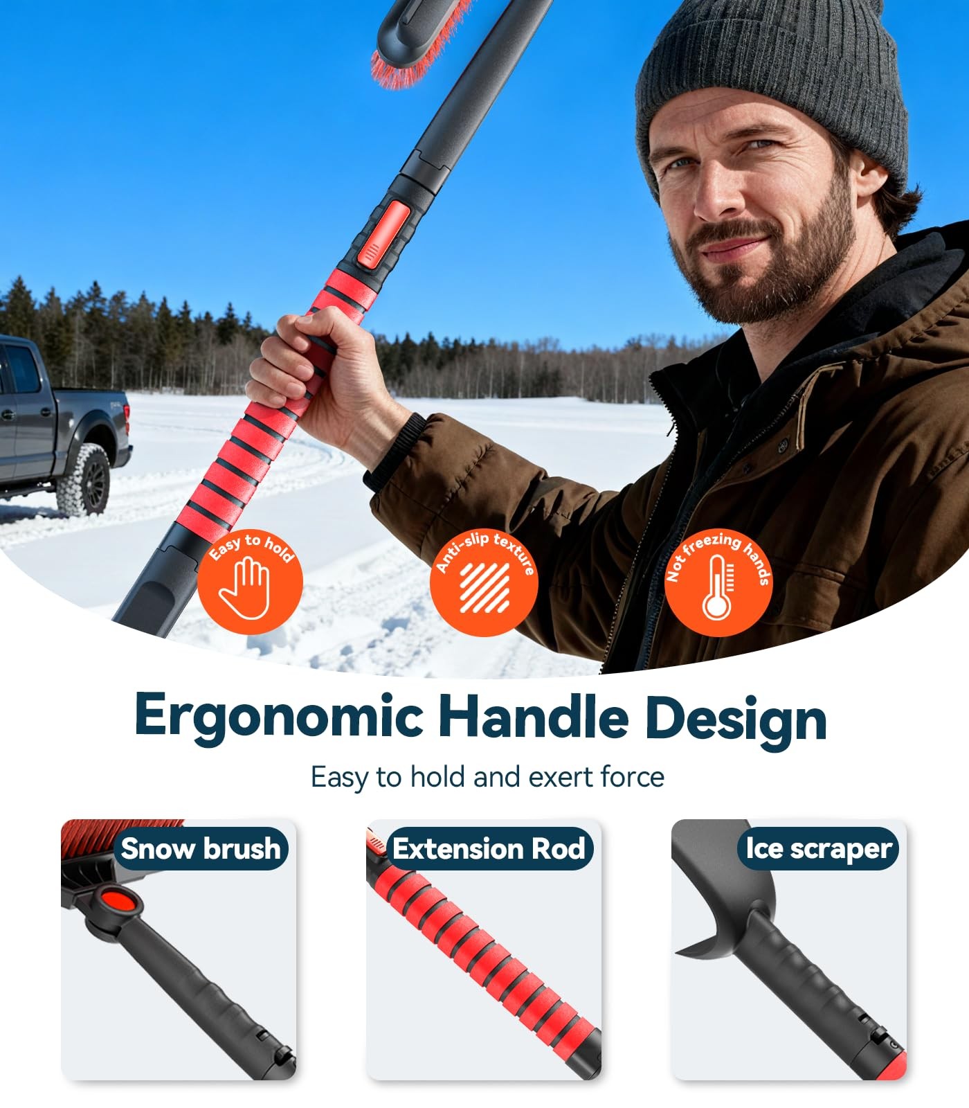 TrySpace All-Around High-Efficiency Cleaning 39 inch Extendable Snow Brush and I