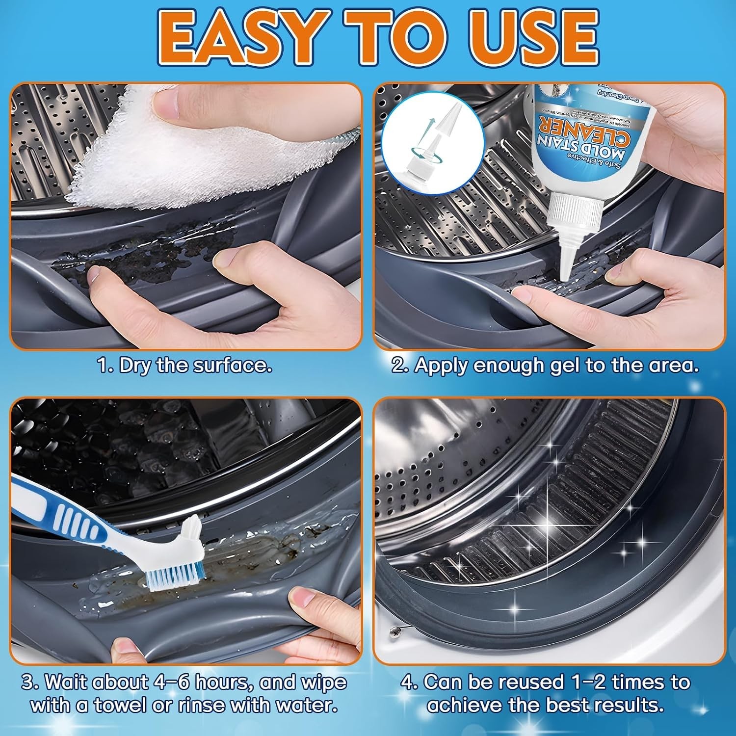 Mold Stain Cleaner Gel, 8 FL oz Heavy-Duty for Washing Machine Gasket, Shower…