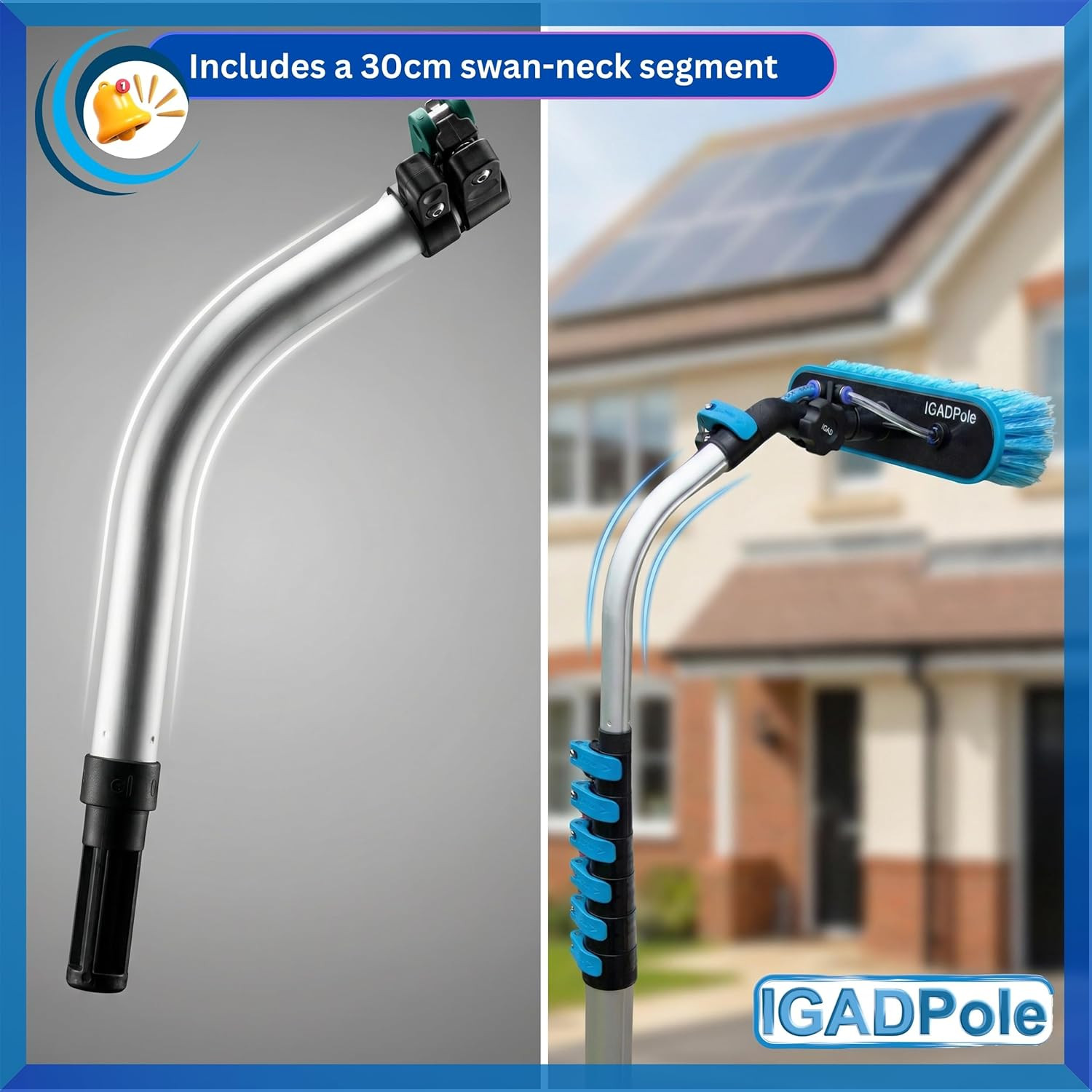 pole 28 FT Water-Fed Washing Kit with Soap-Dispenser, Brush, 10″ Squeegee & Cobw