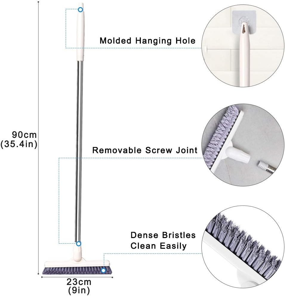 Floor Scrub Brush Bathroom Long Handle Bathtub Push Broom Shower Tile Grout