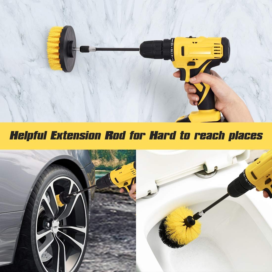 18 Pack Power Drill Brush Set – Scrub Brushes for Car, Bathroom, Carpet, Tile Cl