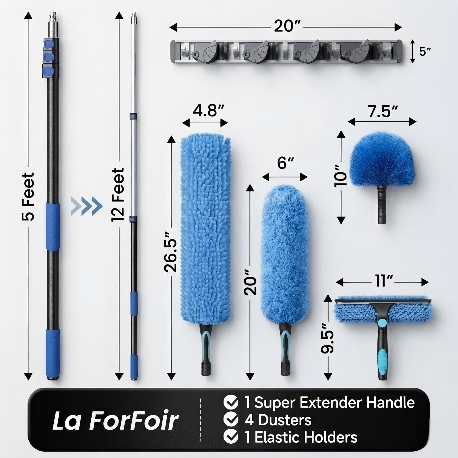 20ft High Ceiling Duster Kits with 5-12ft Heavy Duty Extension Pole – Fan Bla…