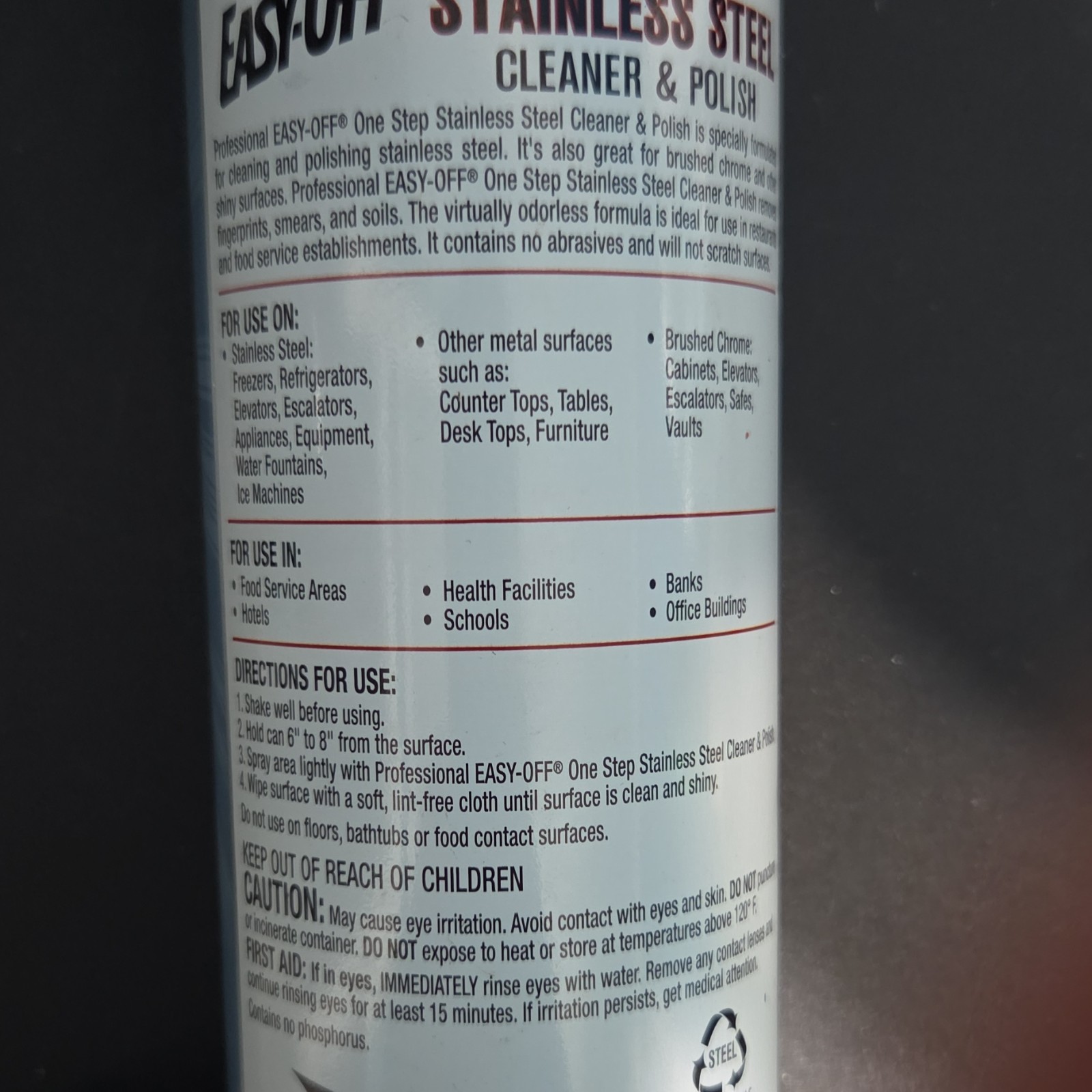 EASY-OFF Stainless Steel Cleaner & Polish Aerosol 17 oz NSF No Abrasives