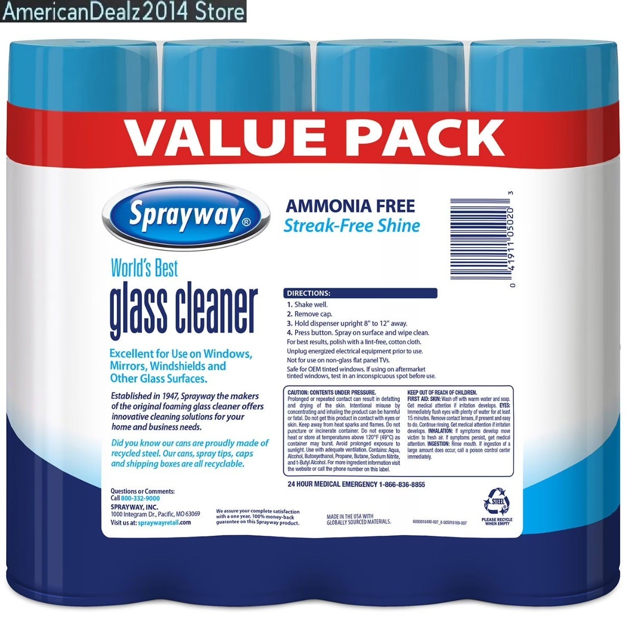 4 PACK Sprayway Glass Cleaner 19 Ounce Streak Free Shine *NEW* 19 oz Each