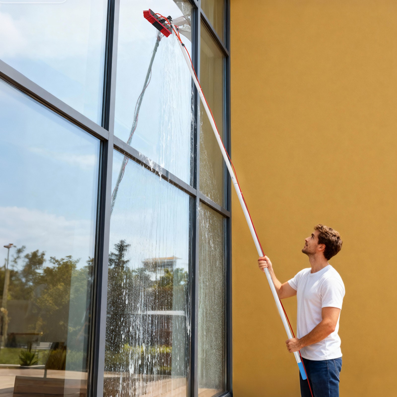 Solar Panel Cleaning Brush Kit 13ft Telescopic Pole W/Water Fed Brush For Window