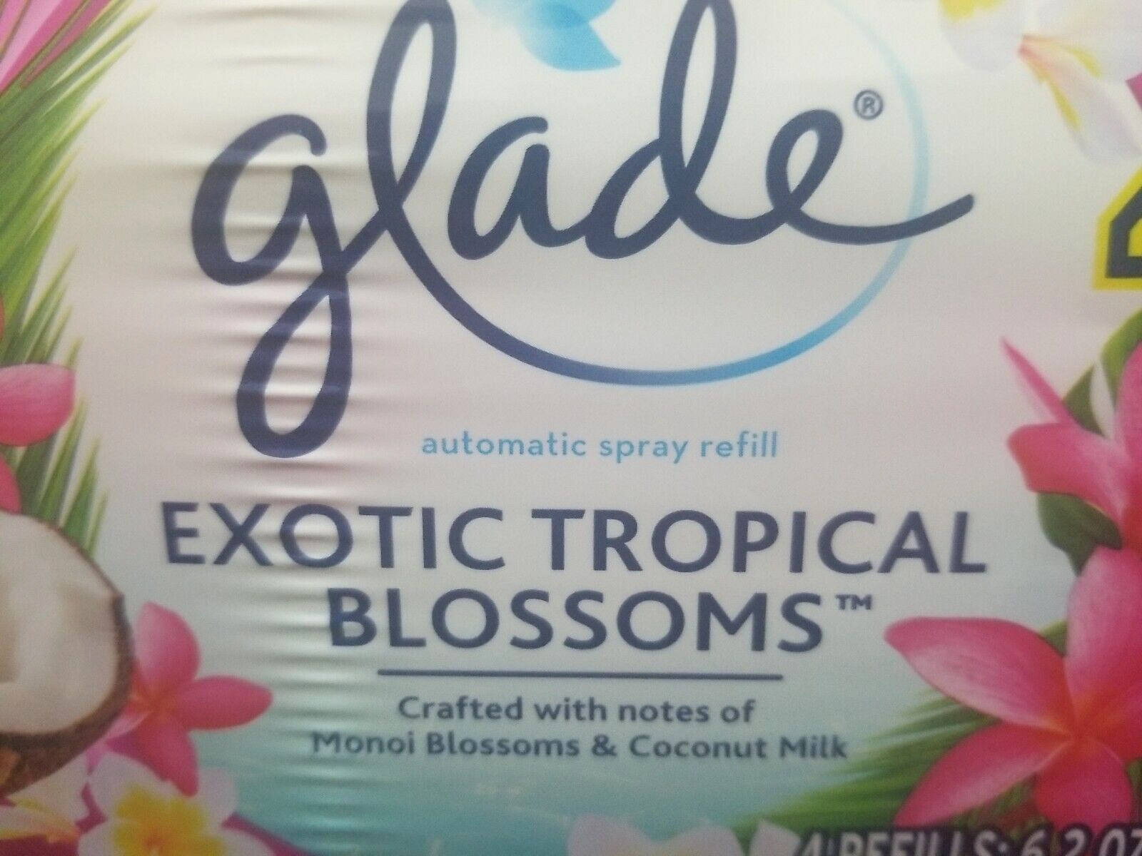 EXOTIC TROPICAL BLOSSOMS GLADE AUTOMATIC SCENTED REFILL CANS, (4-6.2 oz REFILLS)