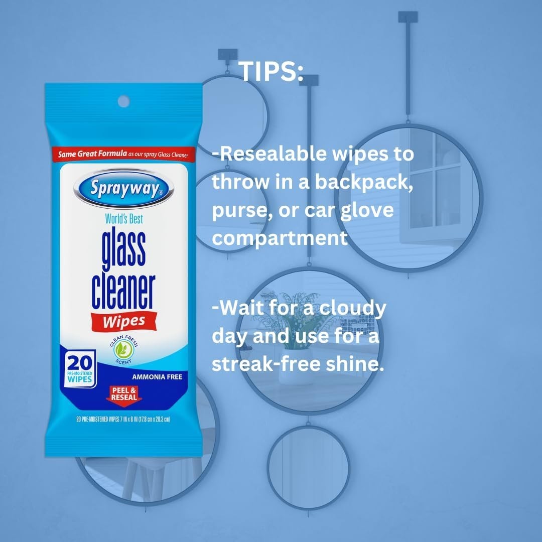 Sprayway SW199R Ammonia-Free Glass Cleaner Wipes Fresh Scent 20 Count