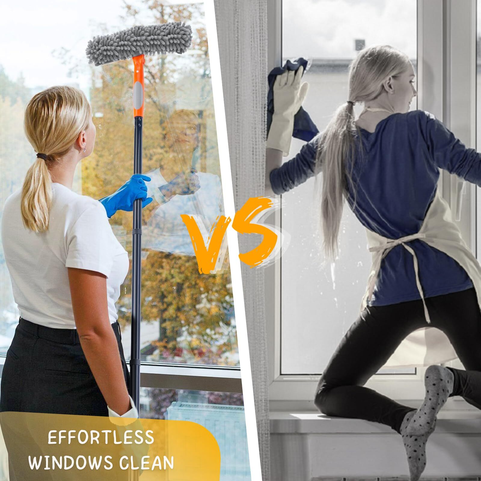 2-In-1 Professional Window Squeegee Cleaner w/ Extension Pole for Indoor Outdoor