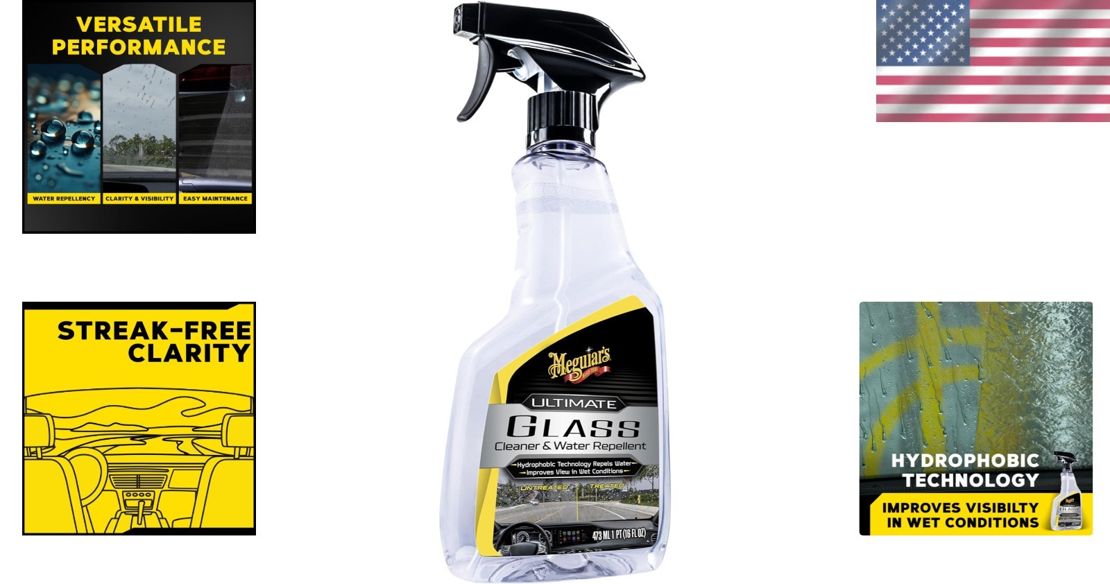 Meguiar’s 16oz Ultimate Glass Cleaner & Water Repellent for Perfect Clarity