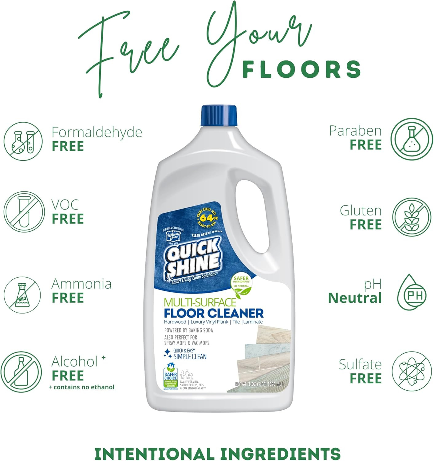 Quick Shine Multi Surface Floor Cleaner, Ready to Use-Streak Free-No Rinse 64Oz