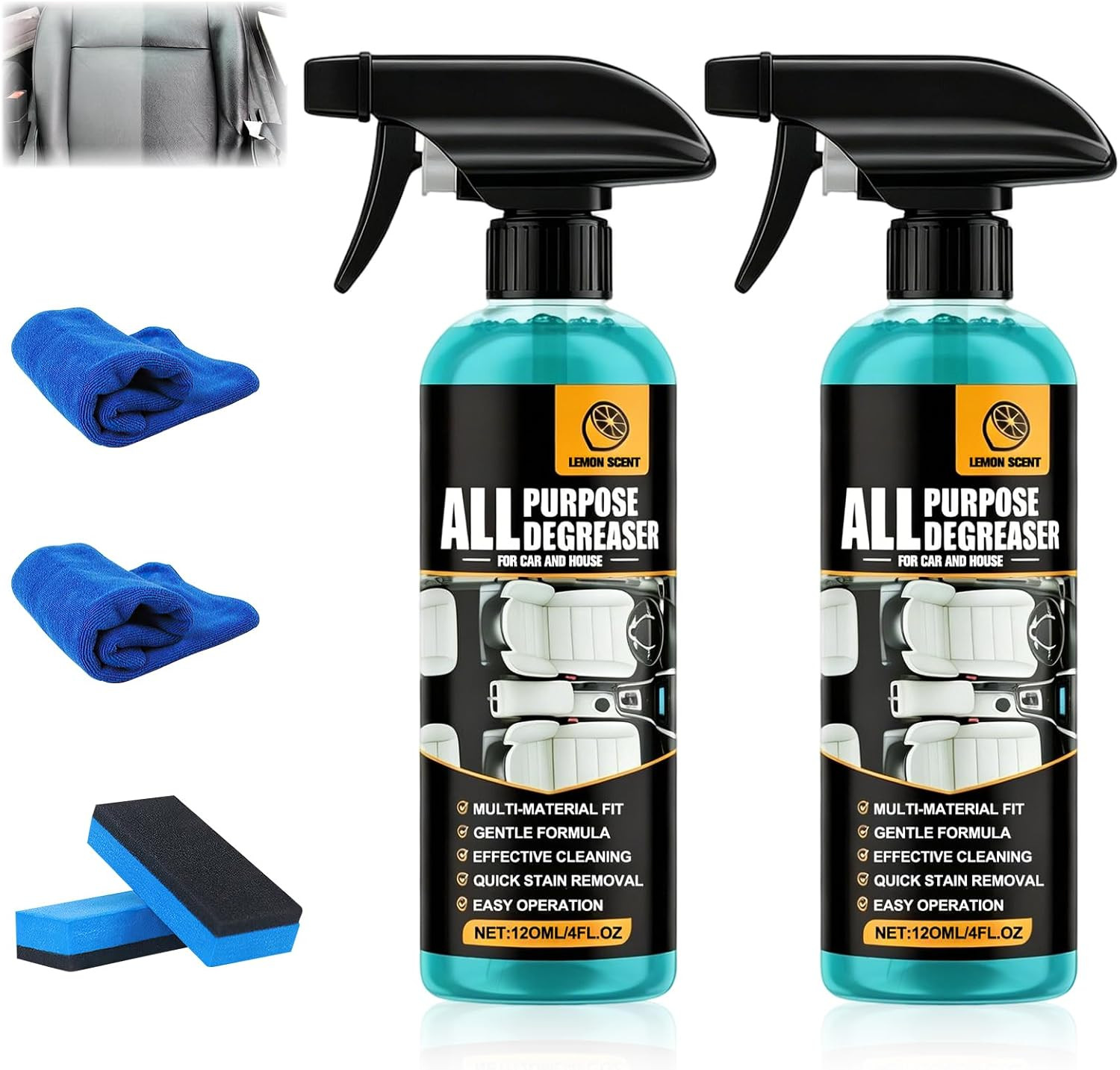 2PCS All Purpose Degreaser for Car and House, Lemon Scent Powerful Stain Remover