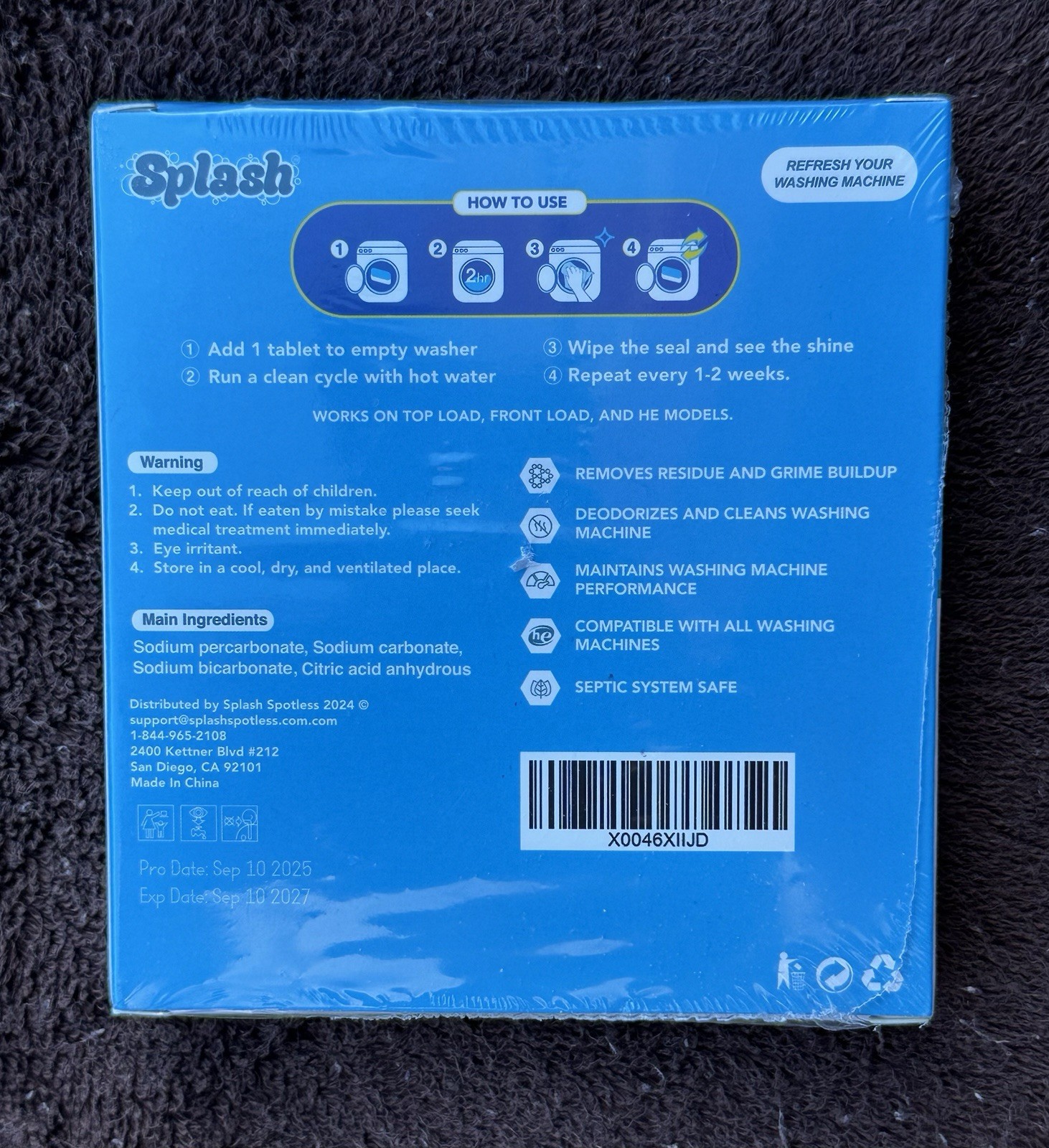 Lot of 2 ~ Splash Spotless Washing Machine Cleaner Tablets Deep Cleaning Formula