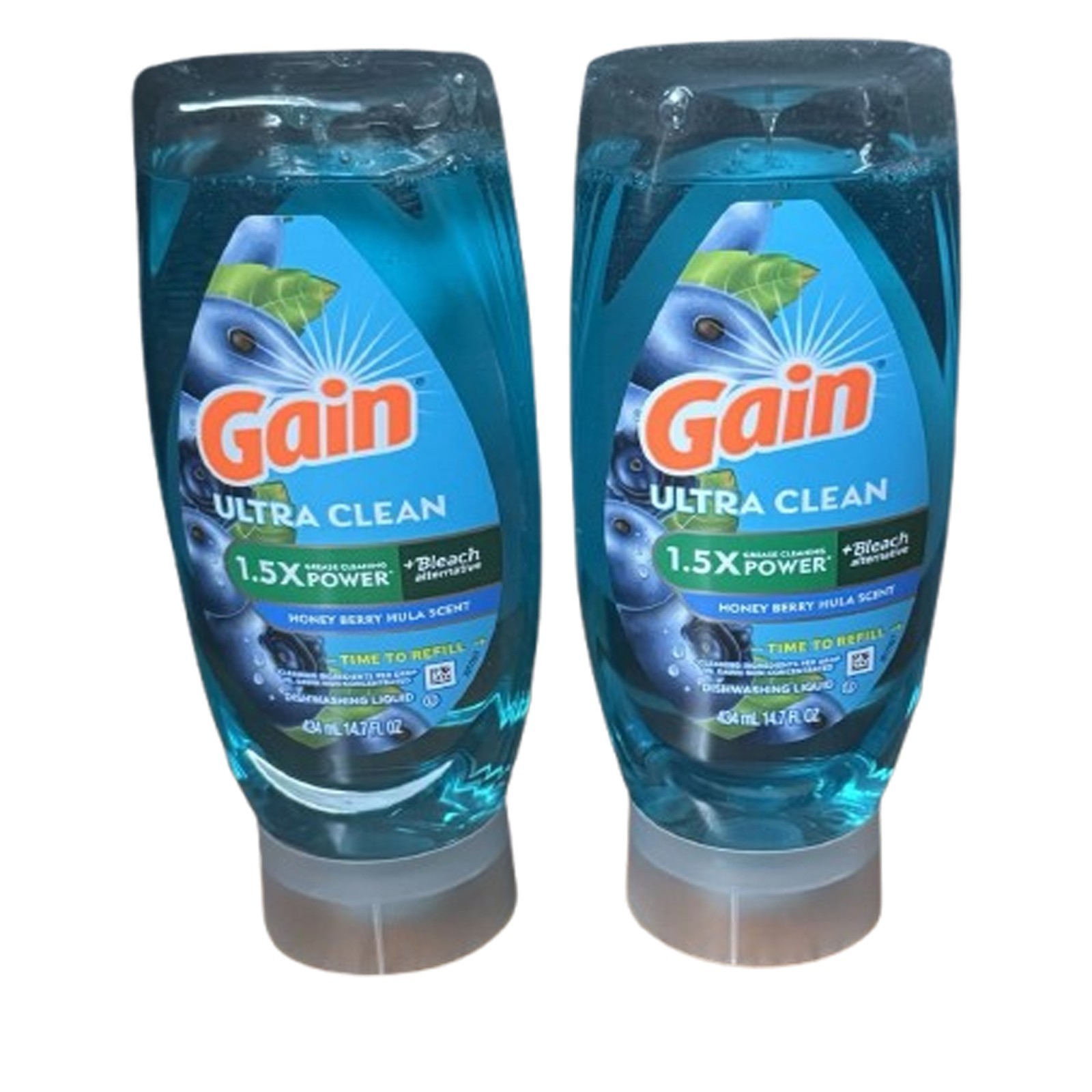 Lot of 2 Gain Dishwashing Liquid Honey Berry Hula + Bleach 14.7oz Fresh Scent