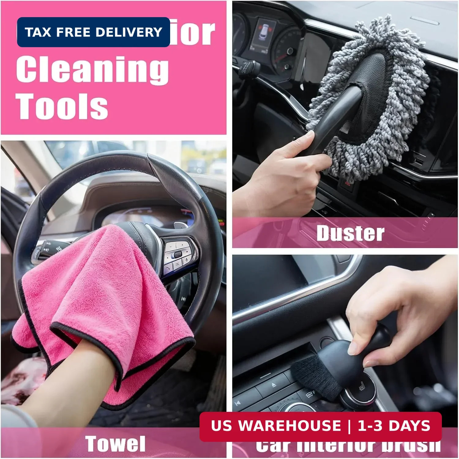 Windshield Cleaner Tool, 17Pcs Car Interior Detailing Kit, Detailing Brush, Towe