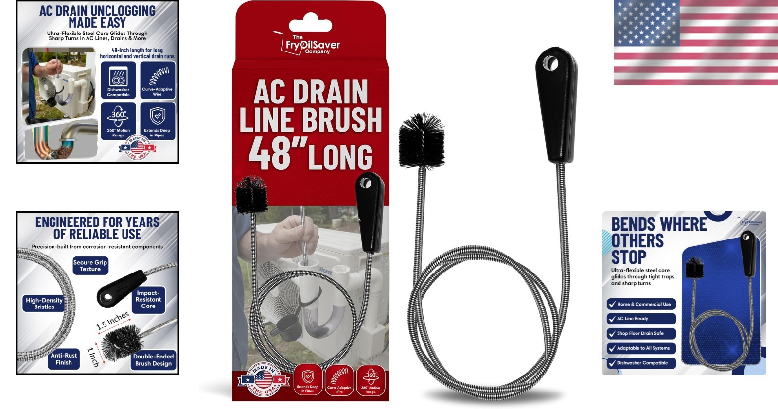 Long Flexible Drain Cleaning Brush – 48 Inch Snake for Hair & Grease Removal