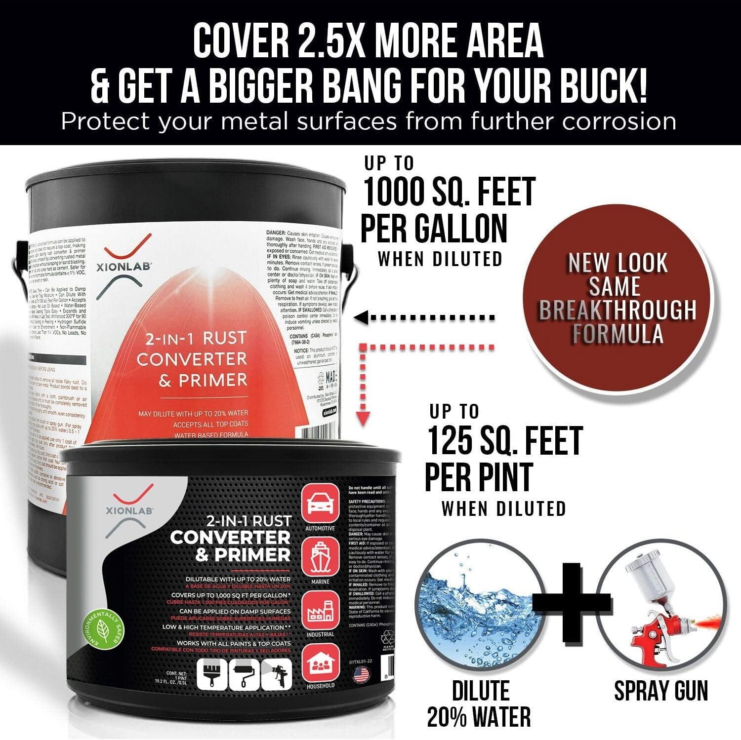 2in1 Rust Converter & Metal Primer Covers Up to 4X Industrial Grade Water Based