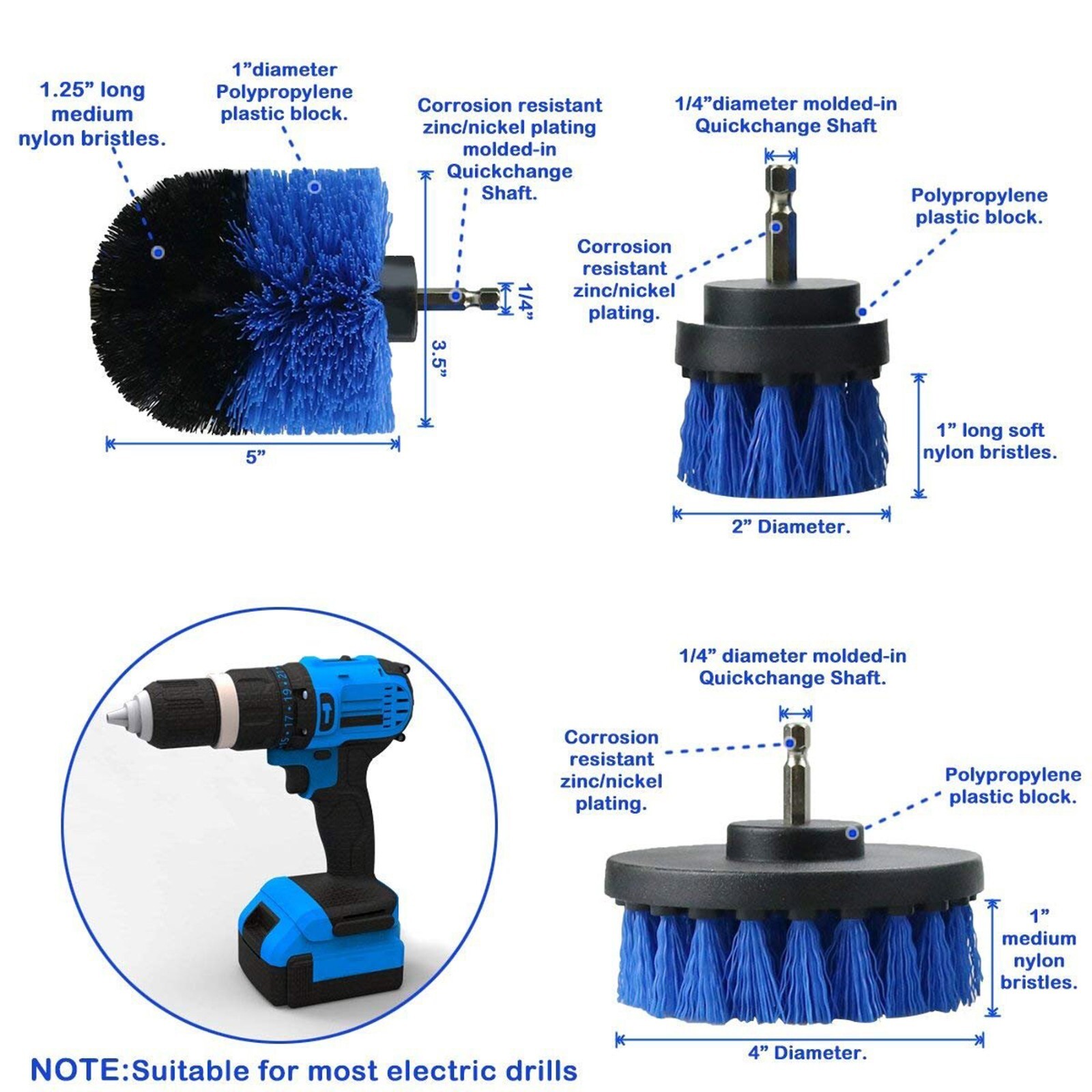 Drill Brush Set Power Scrubber Drill Attachments For Carpet Tile Grout Cleaning