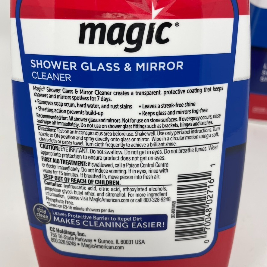 LOT of 3 Magic Shower Glass & Mirror Cleaner Trigger Spray, 28 Fl Oz NEW