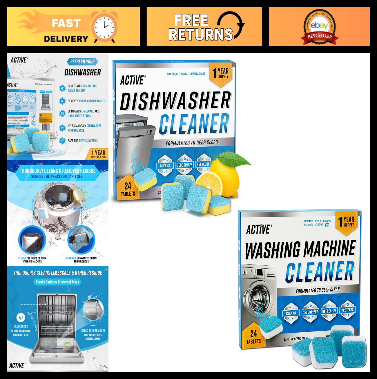 Washing Machine & Dishwasher Cleaning Tablets Bundle – 48 Deep Clean Tablets, 12