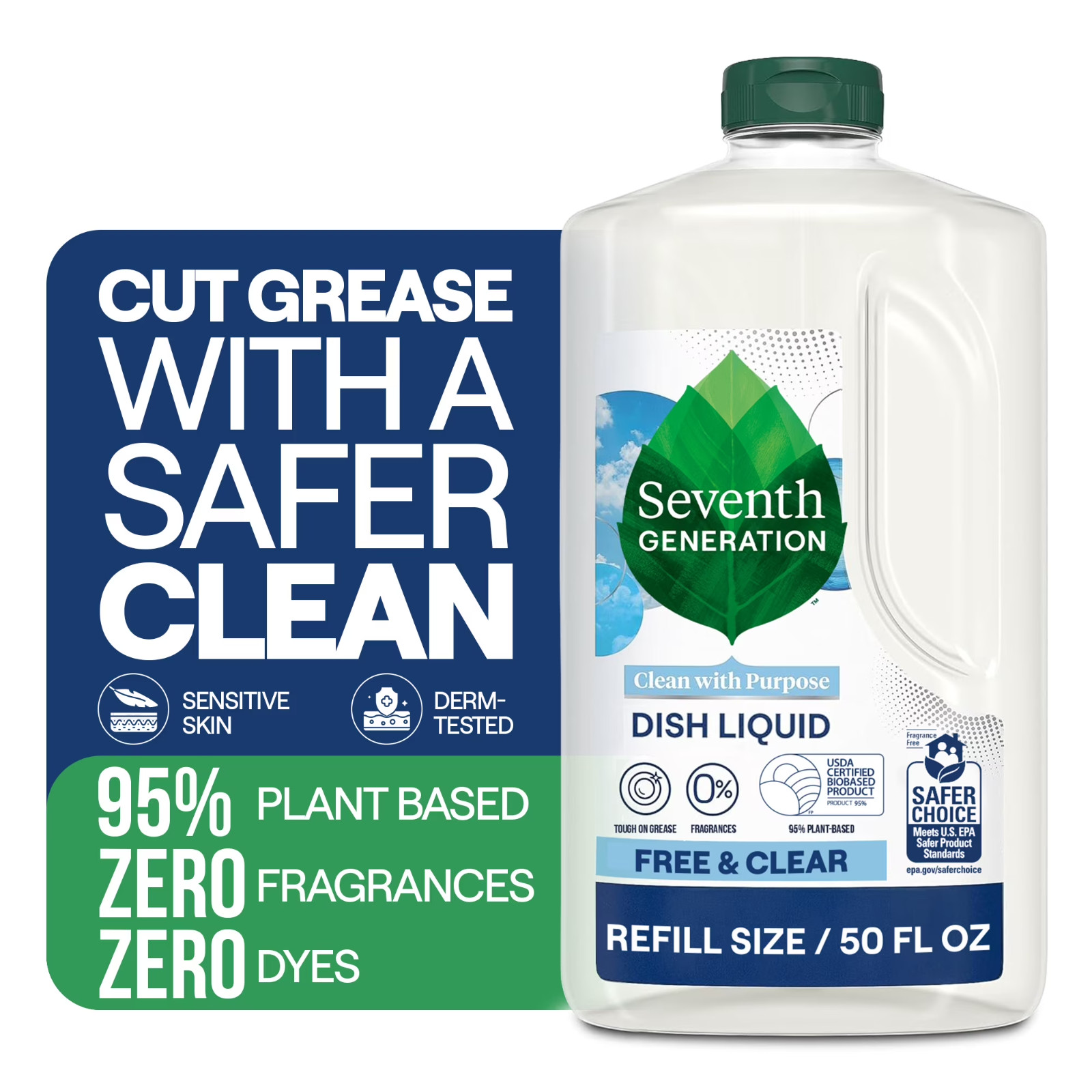 Seventh Generation Dish Soap Liquid, Fresh Free and Clear, 50 fl oz Refill