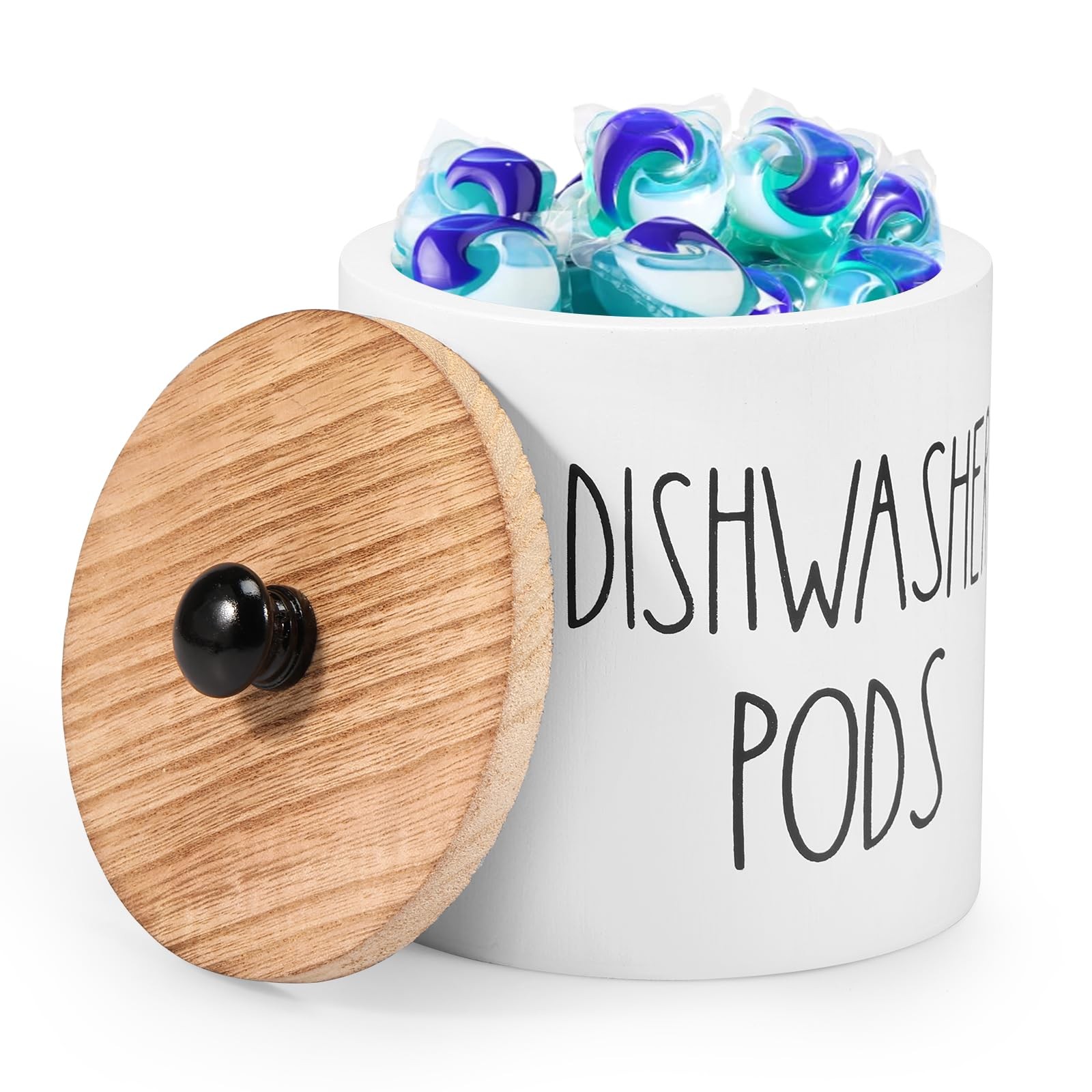 Laundry Pods Containers, Wood Laundry Detergent Pods Container with Lid, Roun…