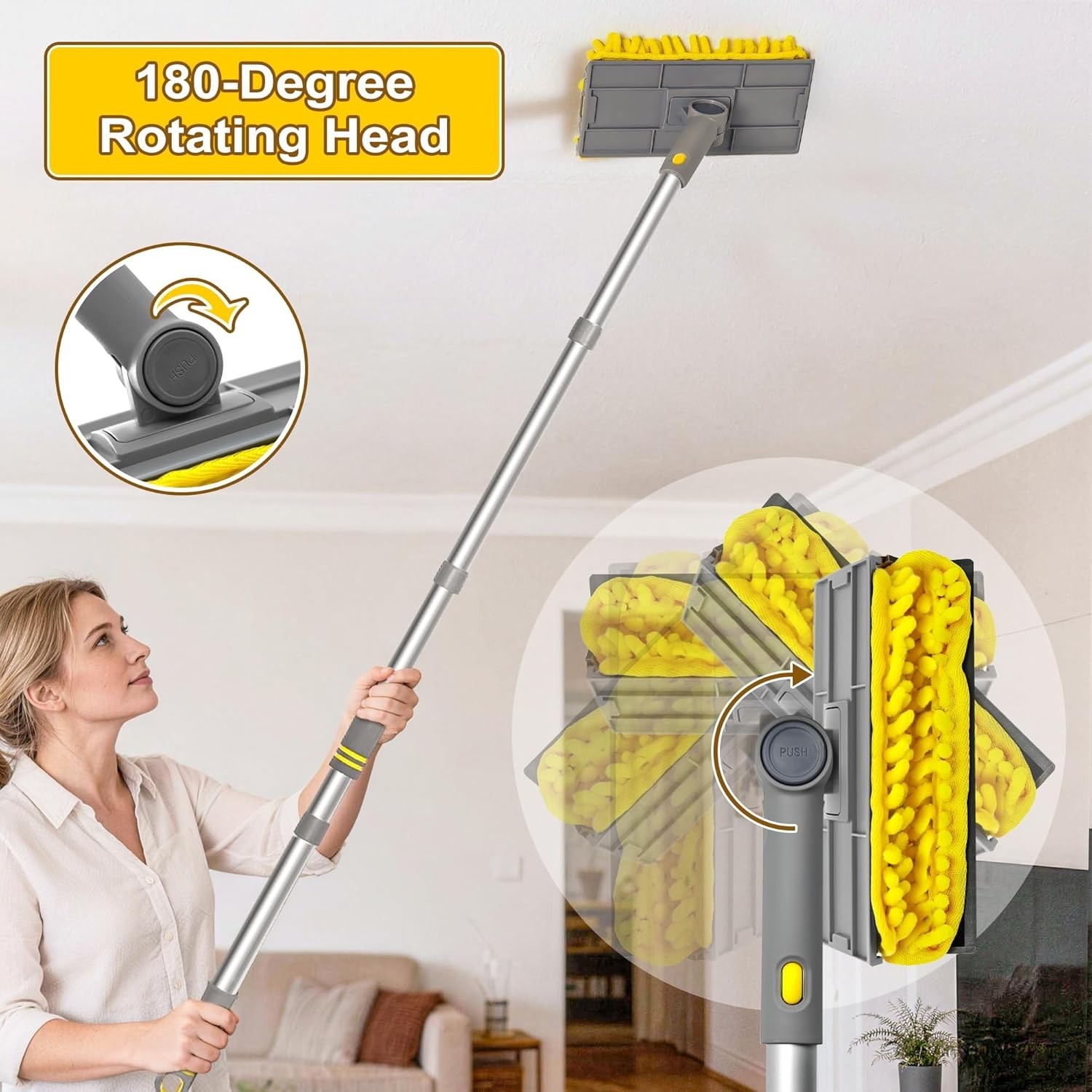 Effortless 77″ Extendable Ceiling Fan Duster with 360° Rotatable Cleaning Head