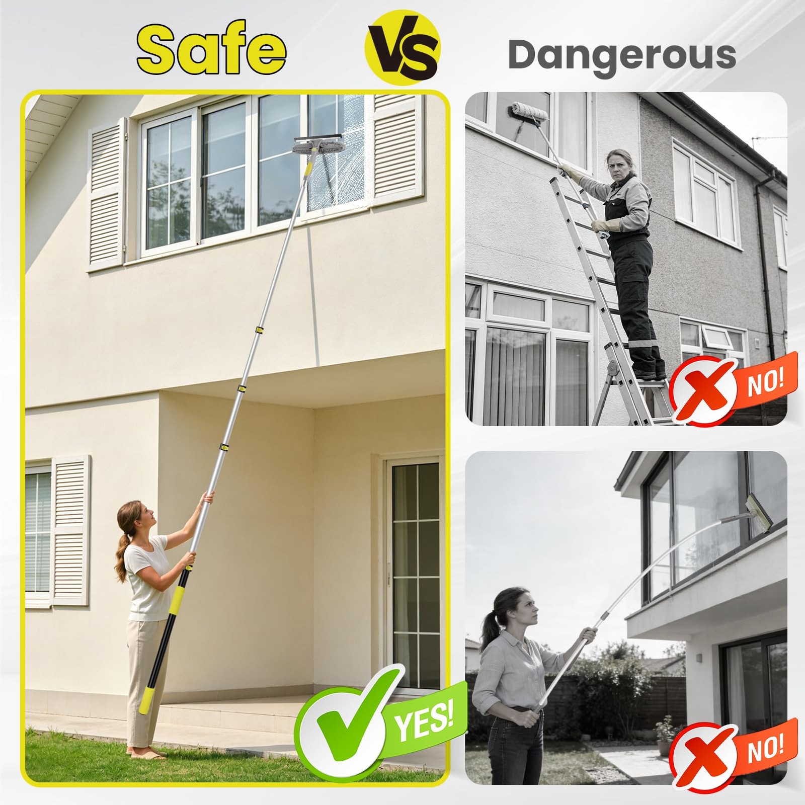 Window Squeegee with Extension Pole, 26FT Reach Squeegee for Window Cleaning,…