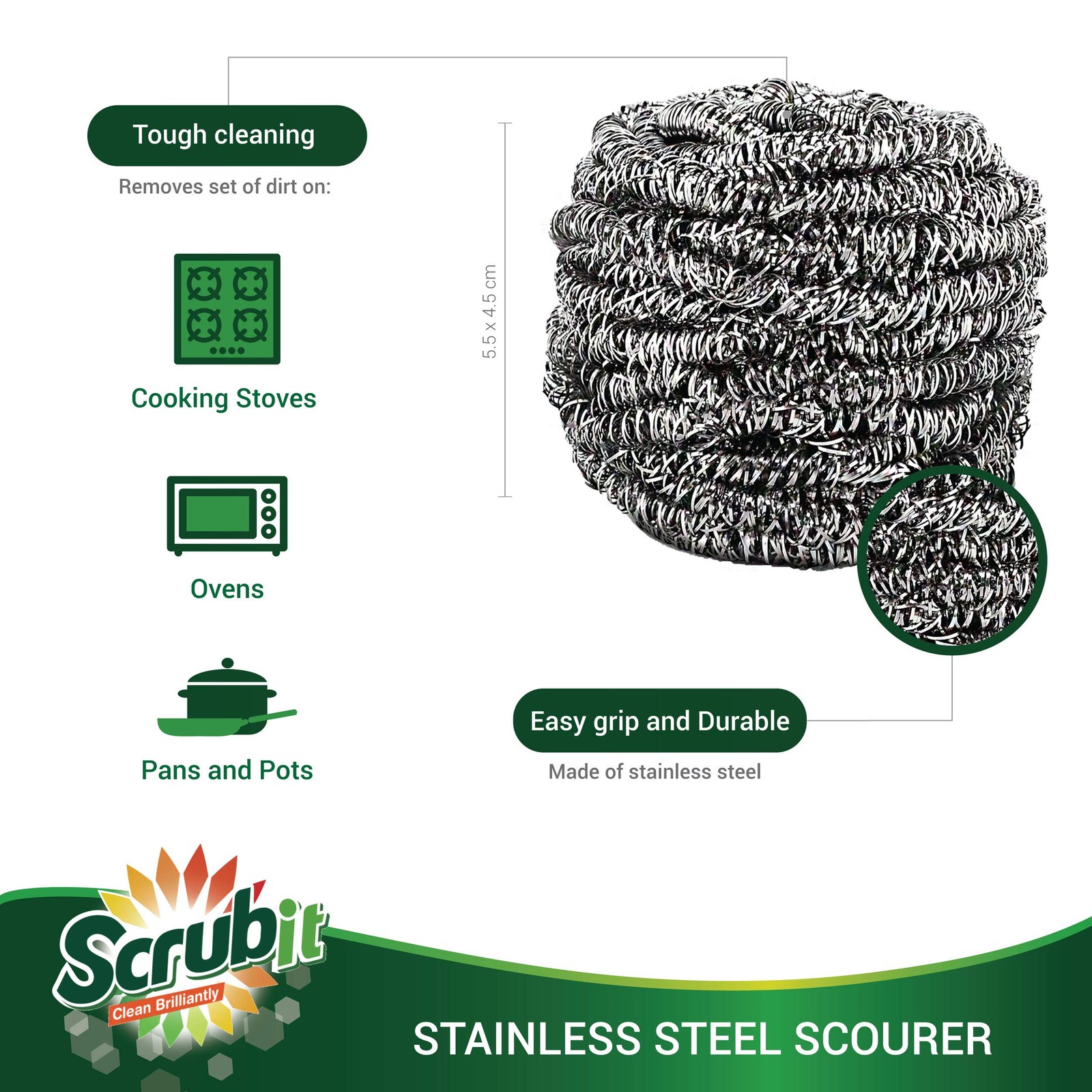 6 Pack Stainless Steel Scourers – Steel Wool Scrubber Pad Used for Dishes, Po…