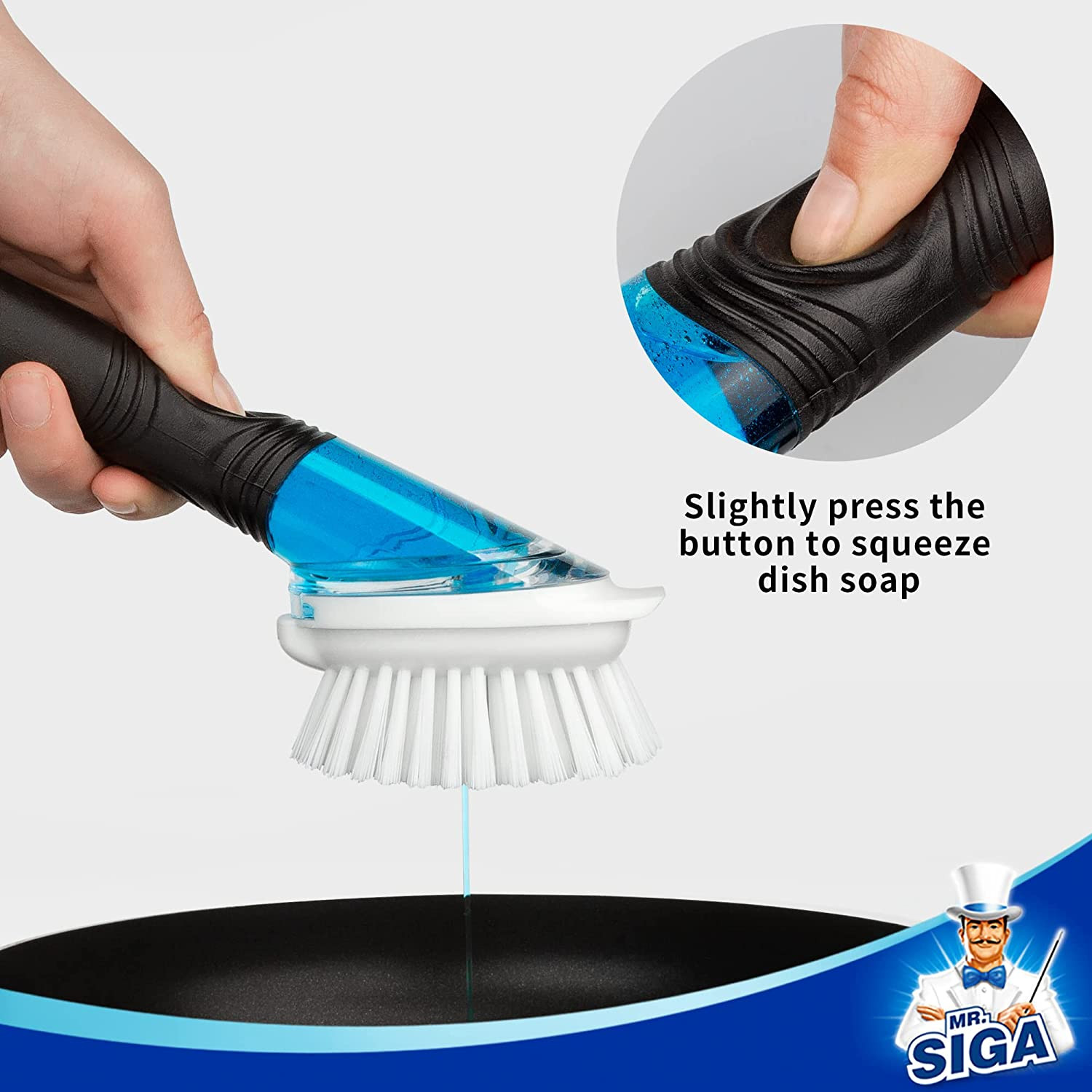 Soap Dispensing Dish Brush Set – 2 Pack Kitchen Cleaning Brushes, Black