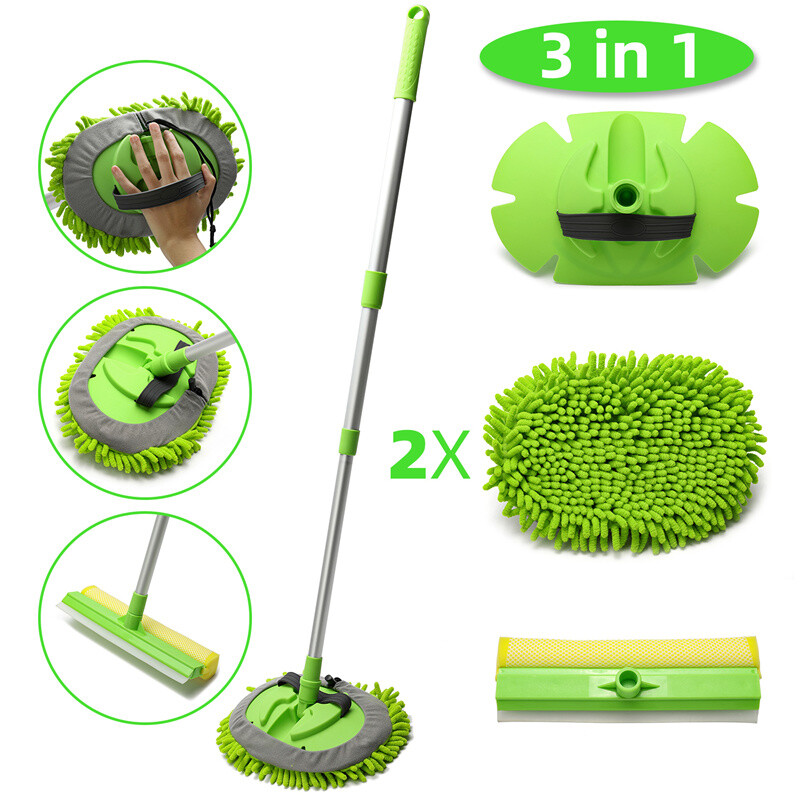 3 in 1 Microfiber Car Wash Brush Cleaning Mop Auto Truck 47.5″ Long Handle