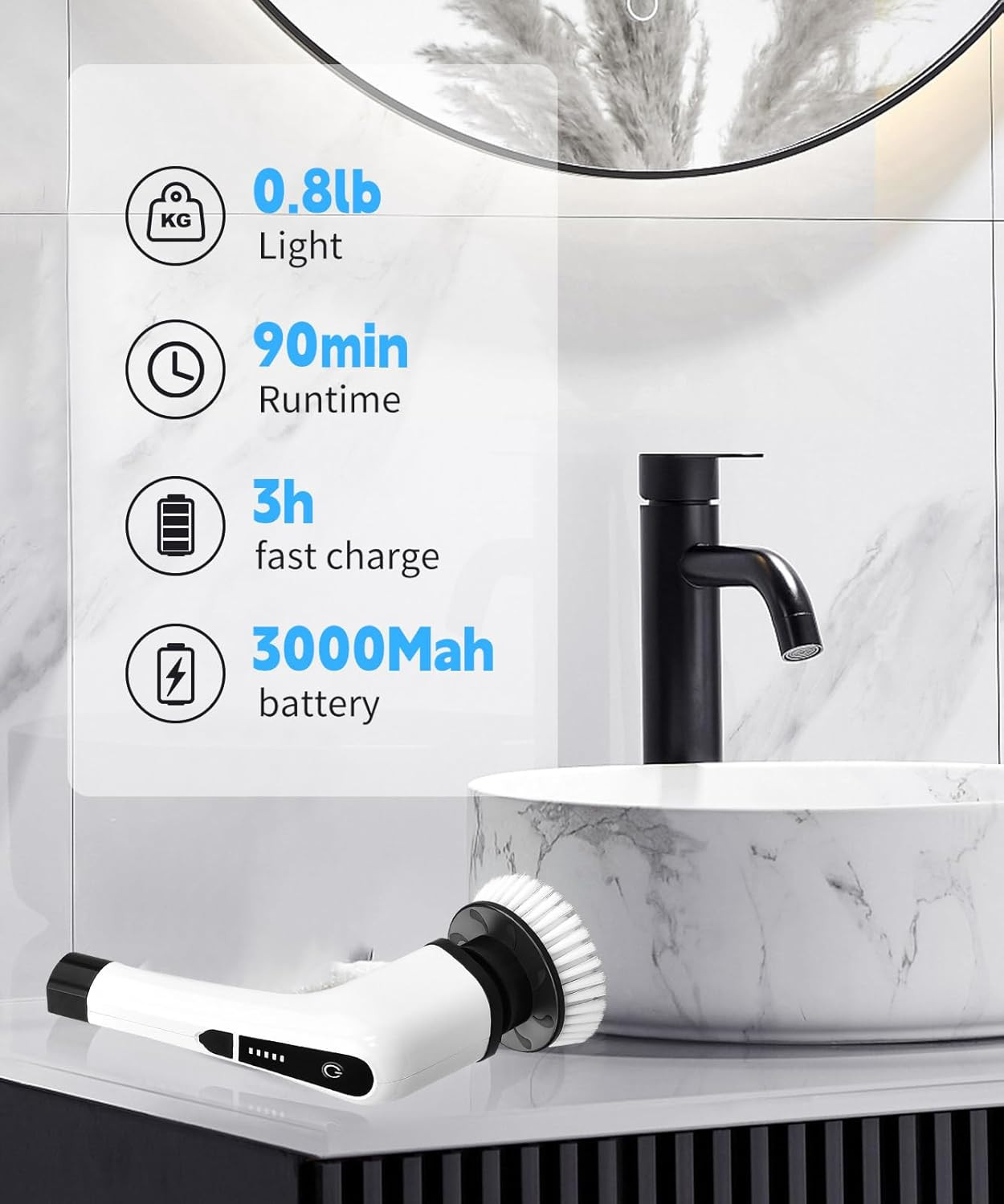 Cordless Electric Spin Scrubber Brush for Bathroom, Tub, Tiles & Car Cleaning