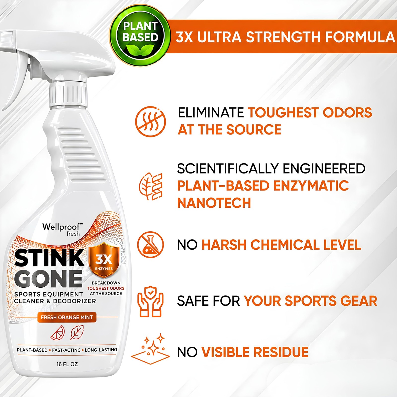 Stink Gone 2-in-1 Sports Equipment Cleaner & Odor Eliminator – 3X Enzyme Conc…