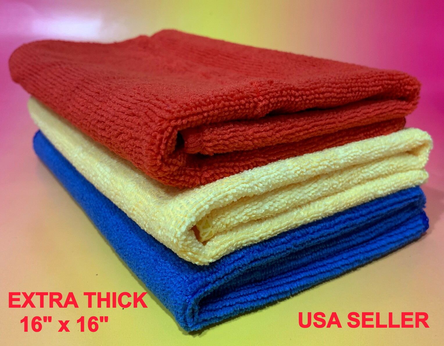 3 COLOR (16″X16″) MICROFIBER TOWELS CLOTH: CLEANING DETAILING POLISHING KITCHEN