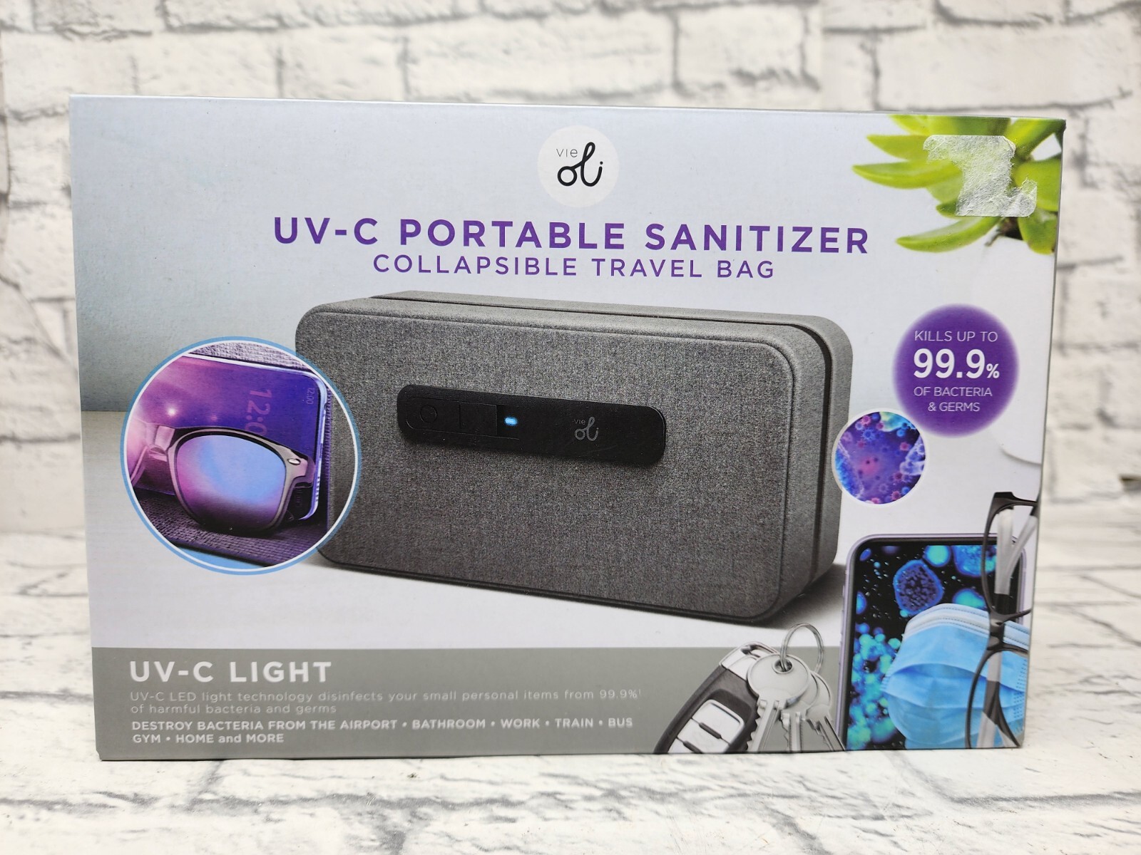 Vie Oli UV-C LED Light Portable Sanitizer Case Travel Bag, Desinfect Items, Gray
