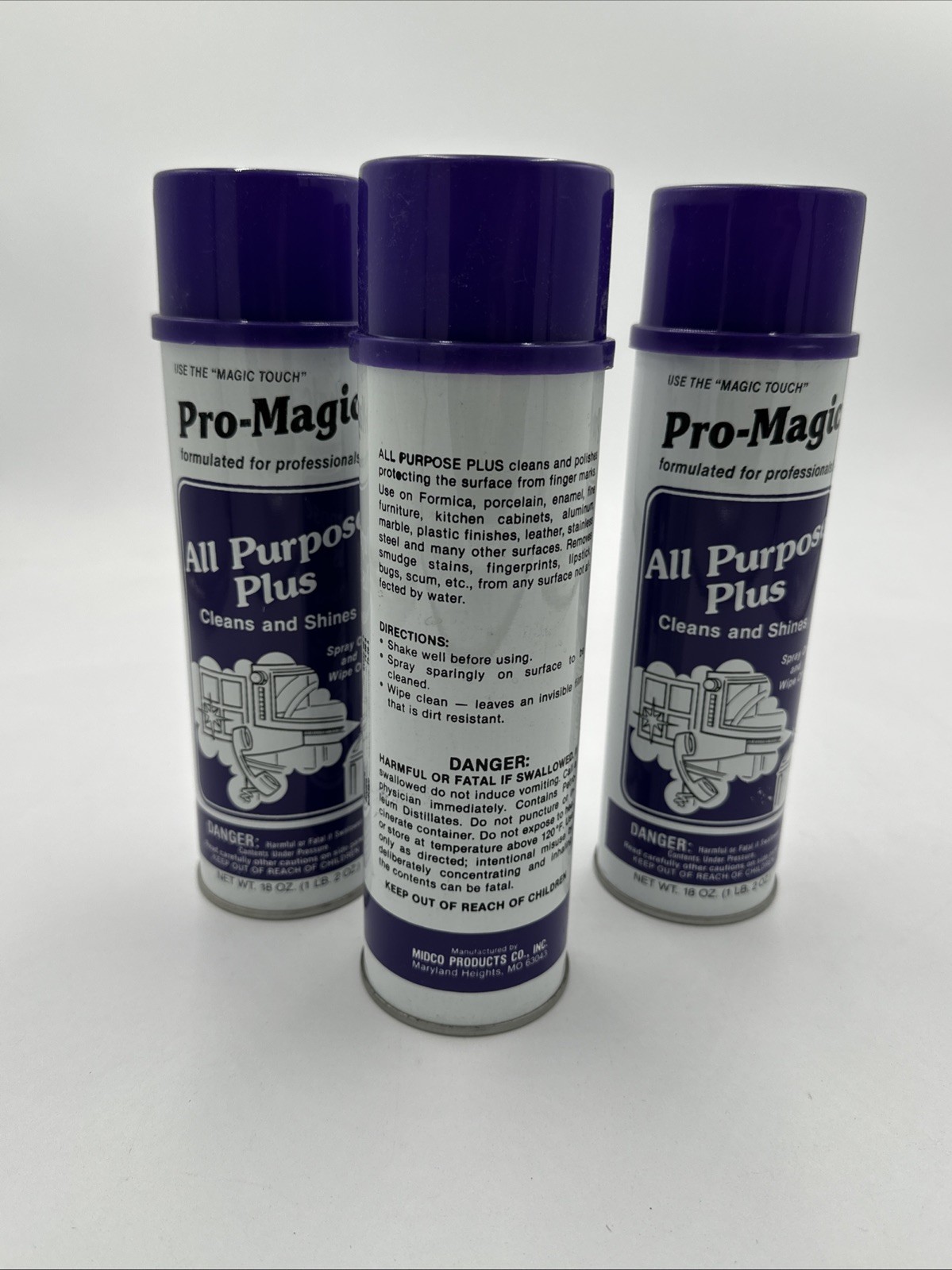 Lot Of 3 All Purpose Plus Aerosol Cleaner Polish Spray 18 Oz Multi-Surface